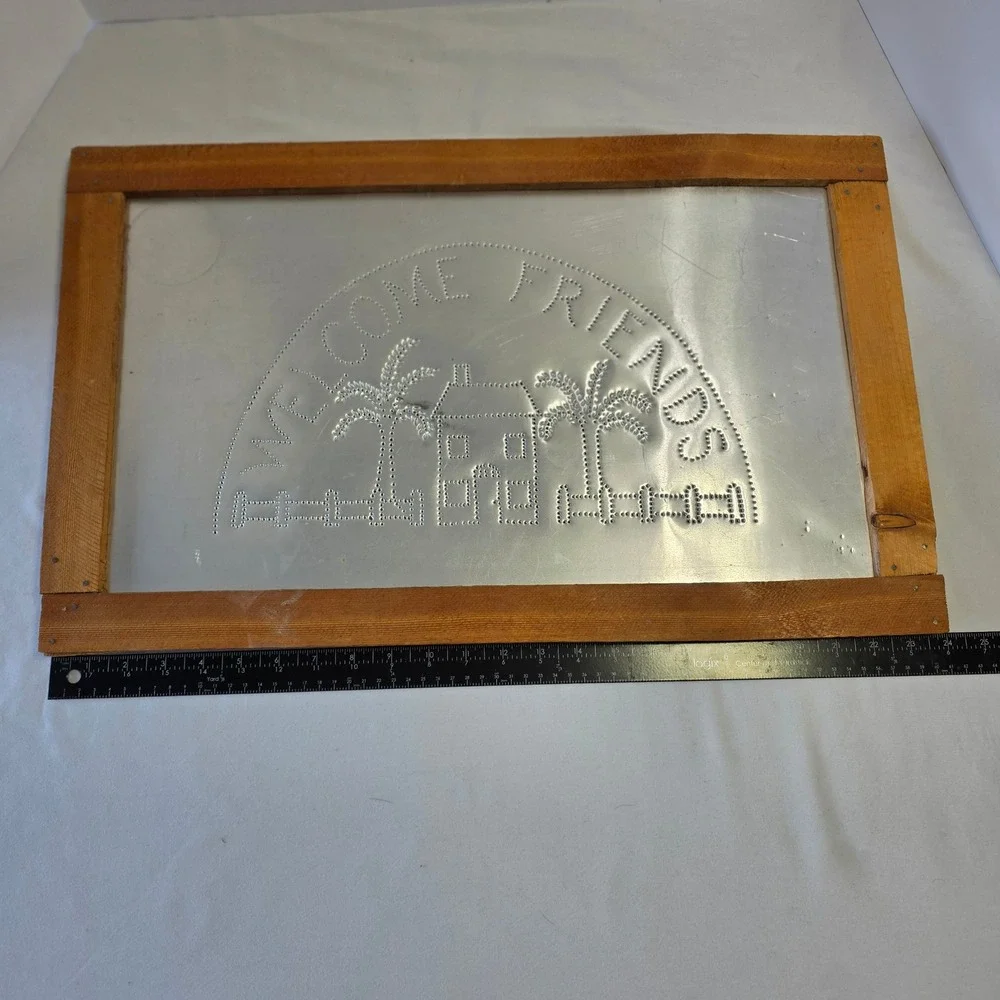 Vintage Welcome Friends Tin Wall Sign‎ Wood Frame Farmhouse Decor